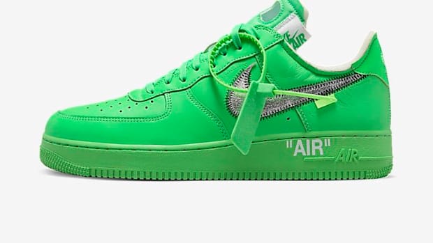 Green Nike Air Force 1 shoe.